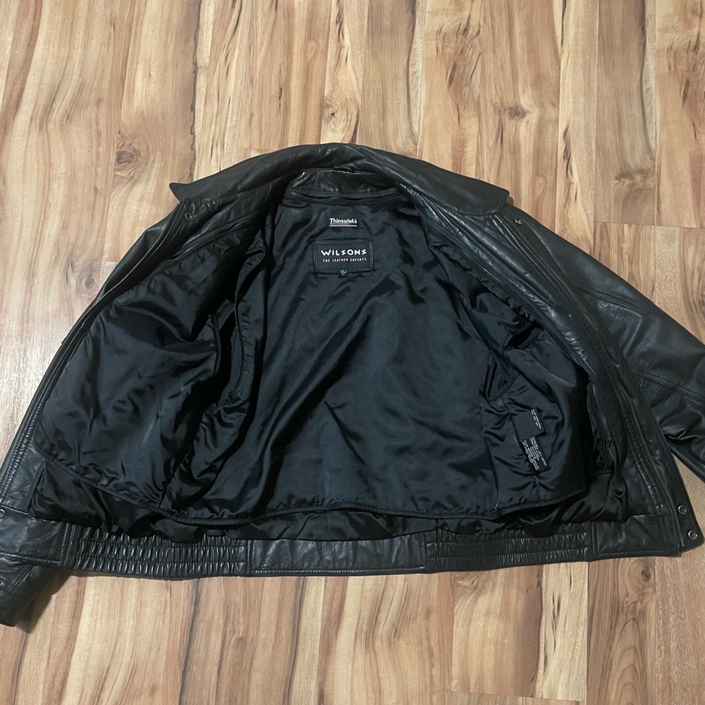Wilsons Thinsulate Black Leather Bomber Jacket Sz L - Picture 5 of 13